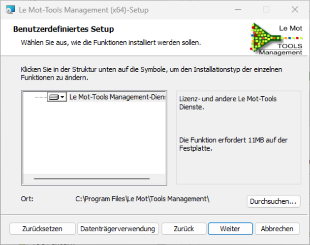 Benutzerdefiniertes Setup